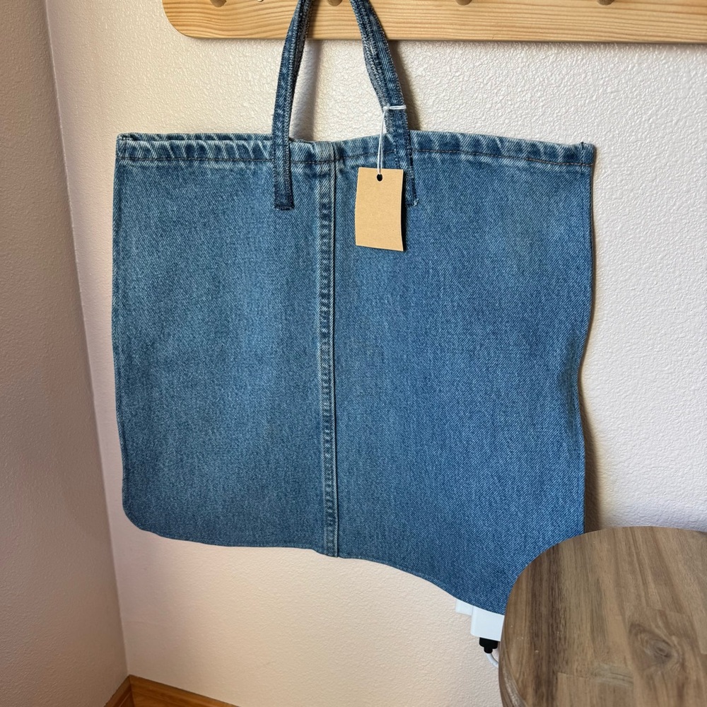 Denim Tote Bag in Medium Blue Hand Sewn By Me - Picture 2 of 8